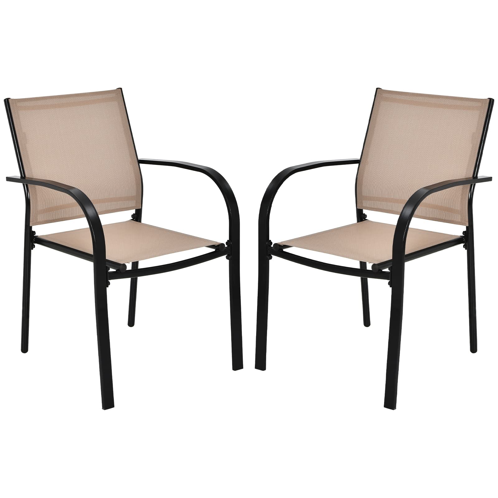Tangkula Set of 2 Patio Dining Chairs, Outdoor Stackable Chairs with Armrests